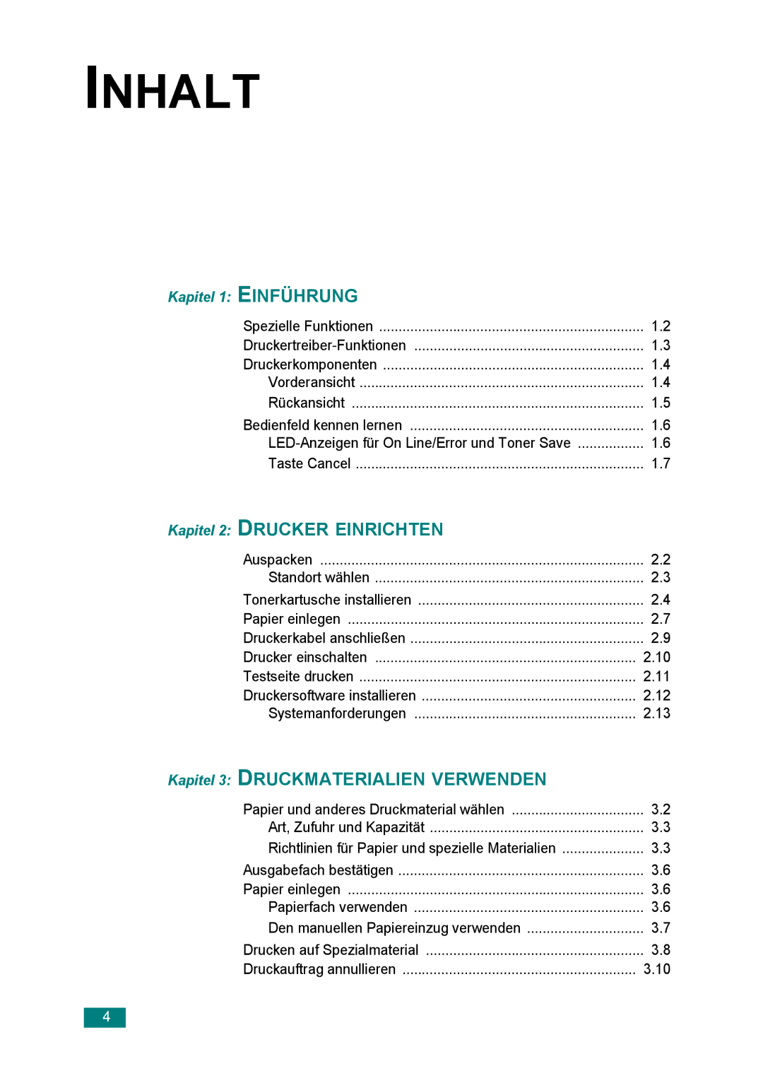 Samsung ML-2010 Series manual Inhalt 