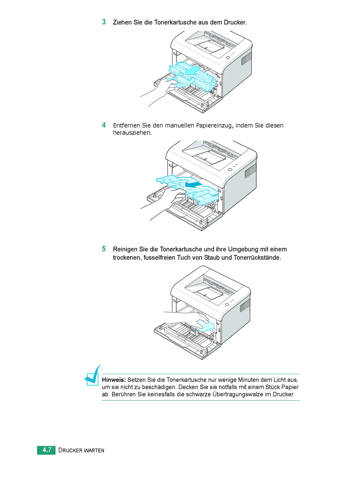 Samsung ML-2010 Series manual Ziehen Sie die Tonerkartusche aus dem Drucker 