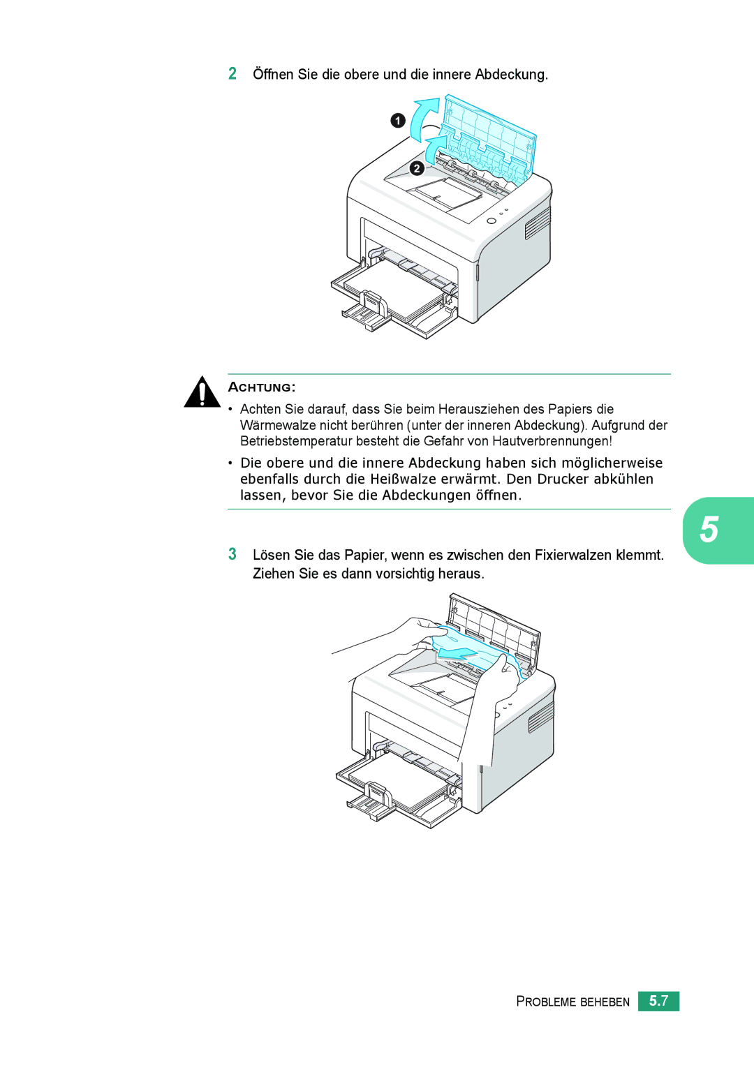 Samsung ML-2010 Series manual Öffnen Sie die obere und die innere Abdeckung 