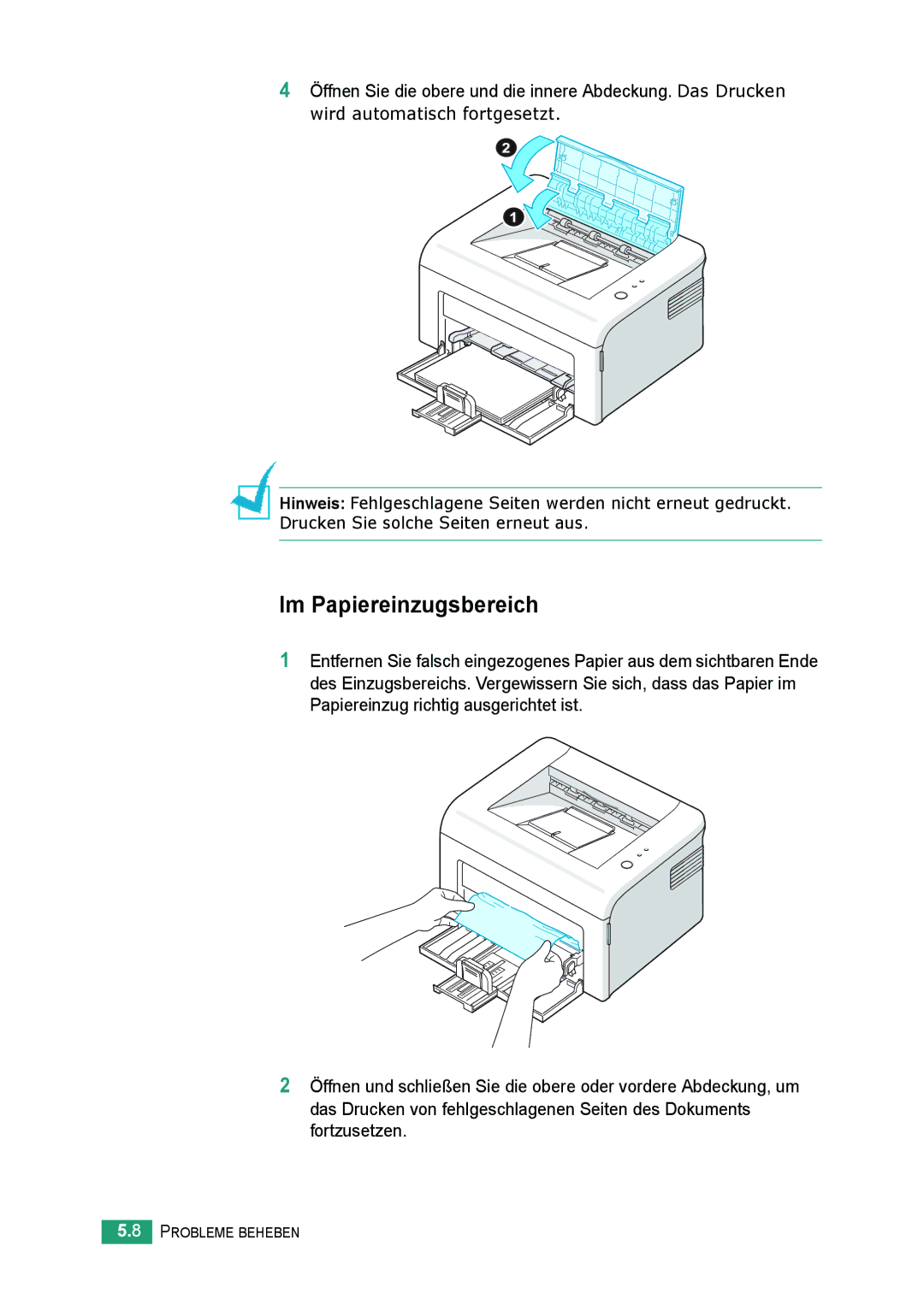 Samsung ML-2010 Series manual Im Papiereinzugsbereich 