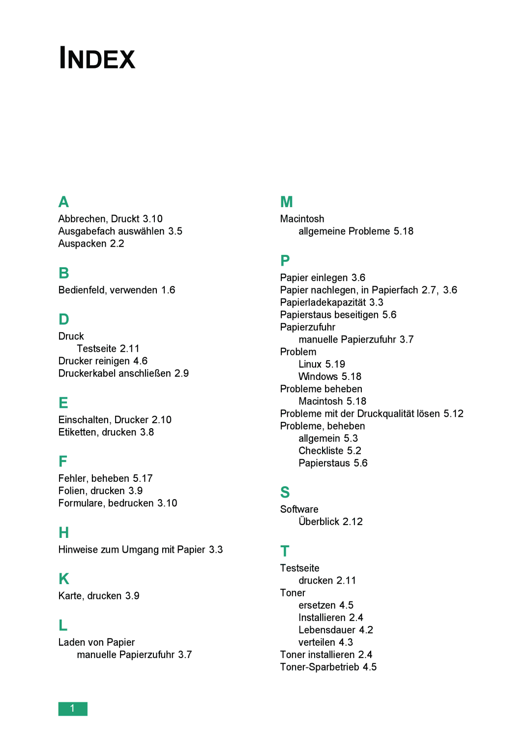 Samsung ML-2010 Series manual Index 