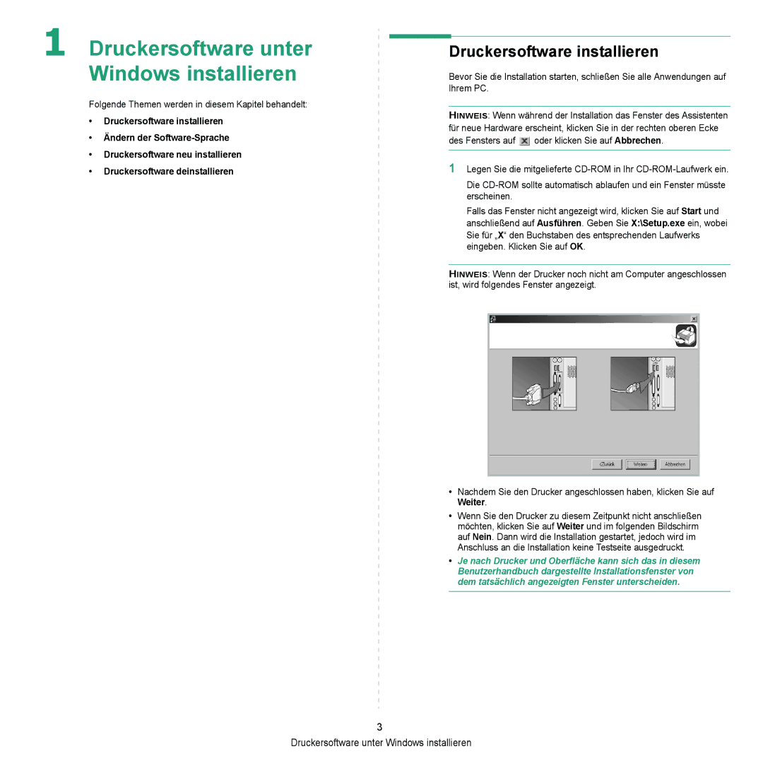 Samsung ML-2010 Series manual Druckersoftware unter Windows installieren 