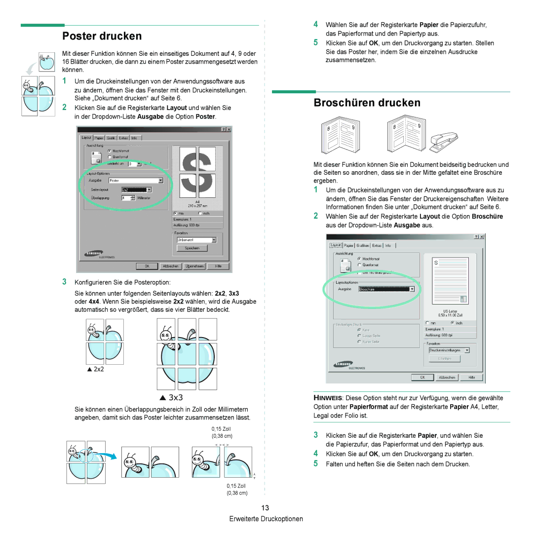 Samsung ML-2010 Series manual Poster drucken, Broschüren drucken 