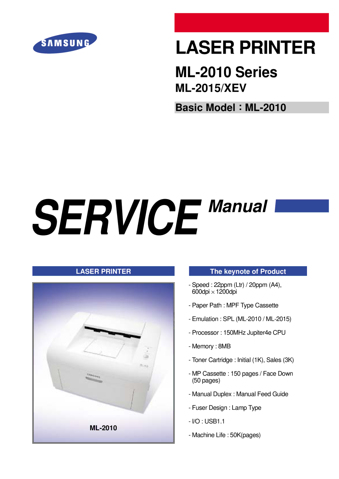 Samsung ML-2015/XEV manual Laser Printer 