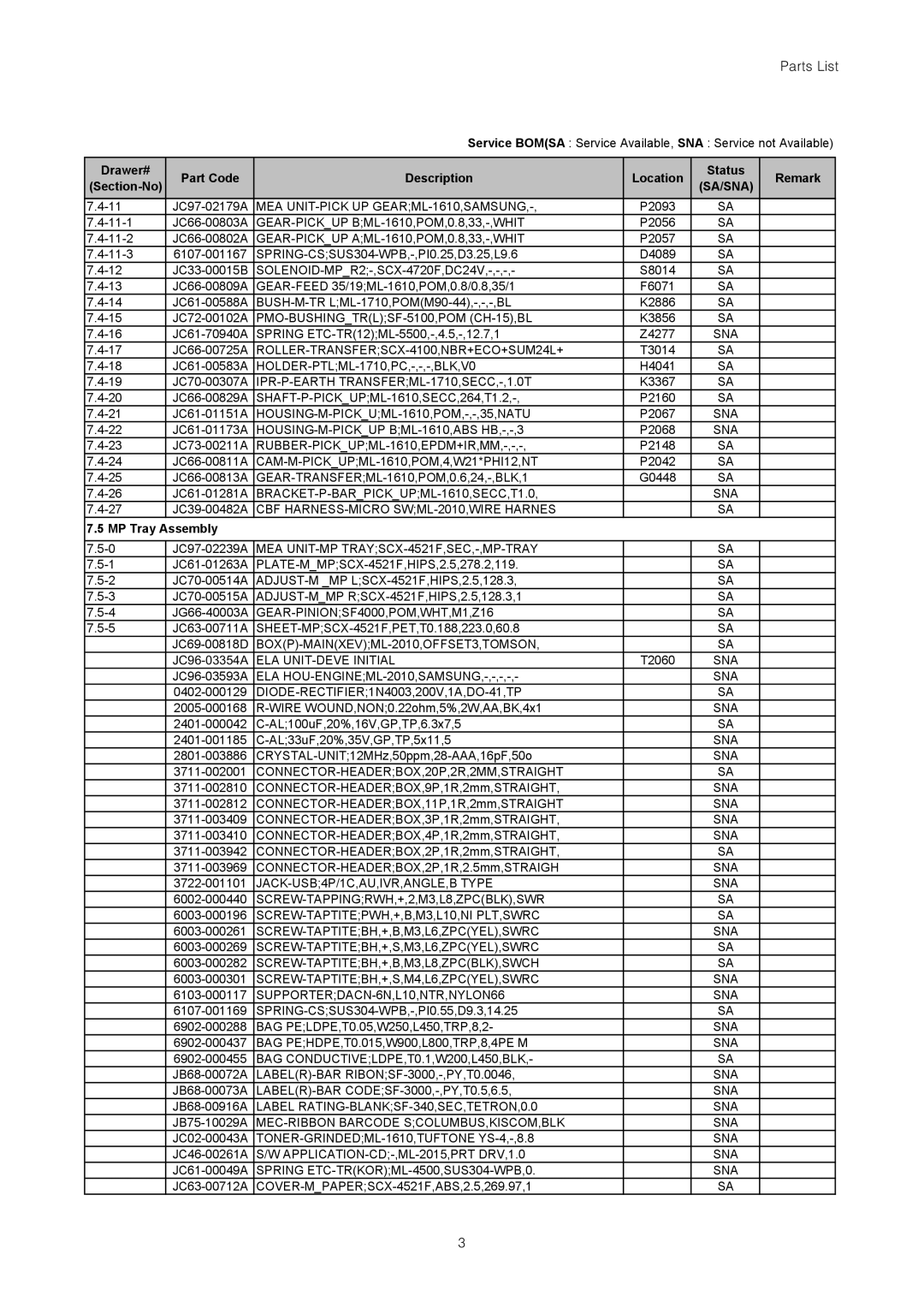 Samsung ML-2015/XEV manual MP Tray Assembly 