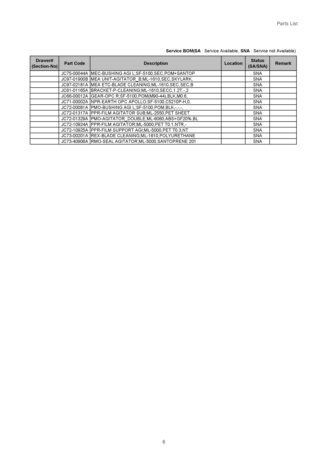 Samsung ML-2015/XEV manual MEC-BUSHING AGI LSF-5100,SEC,POM+SANTOP SNA 