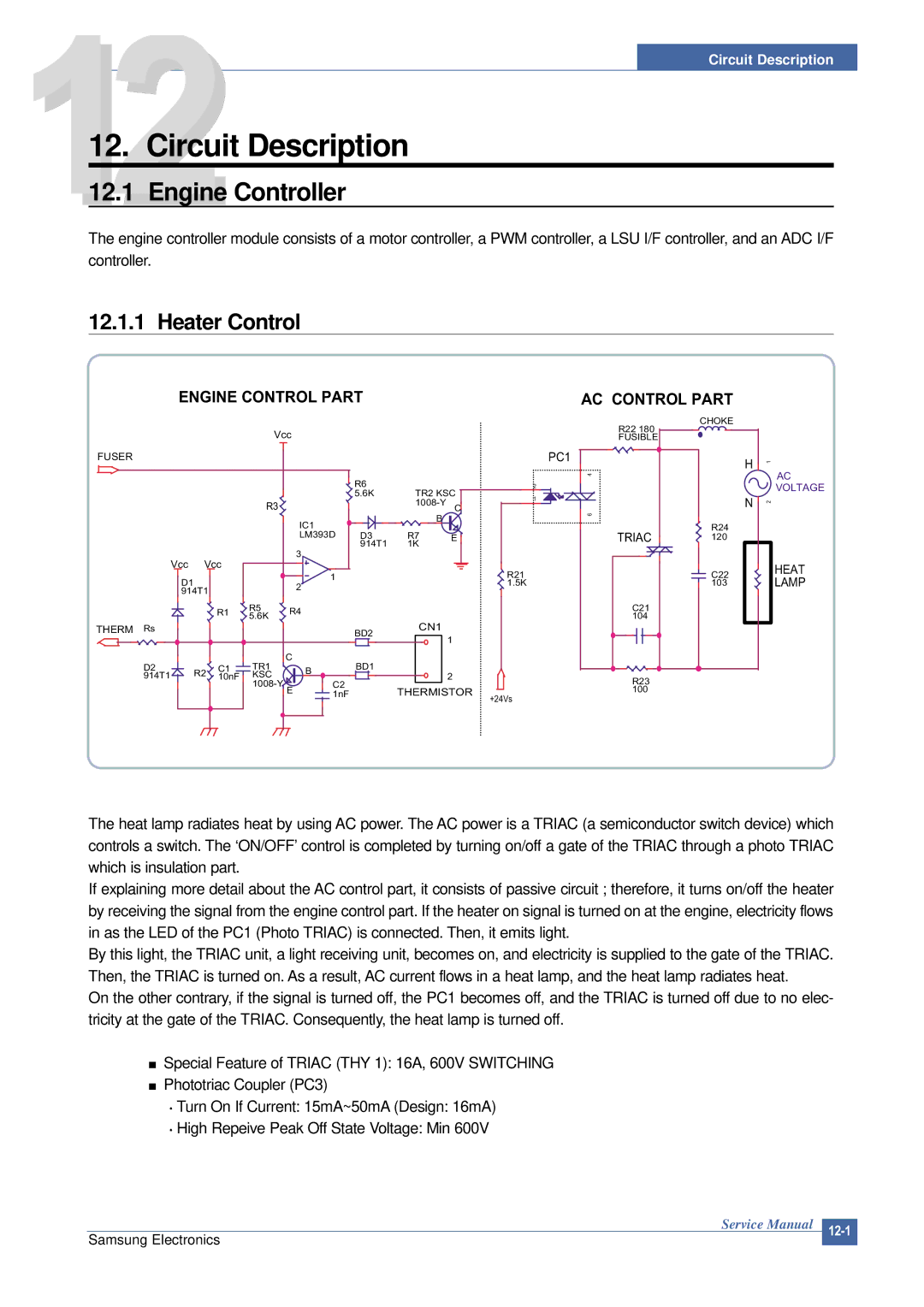 Samsung ML-2015/XEV manual Engine Controller, Heater Control 