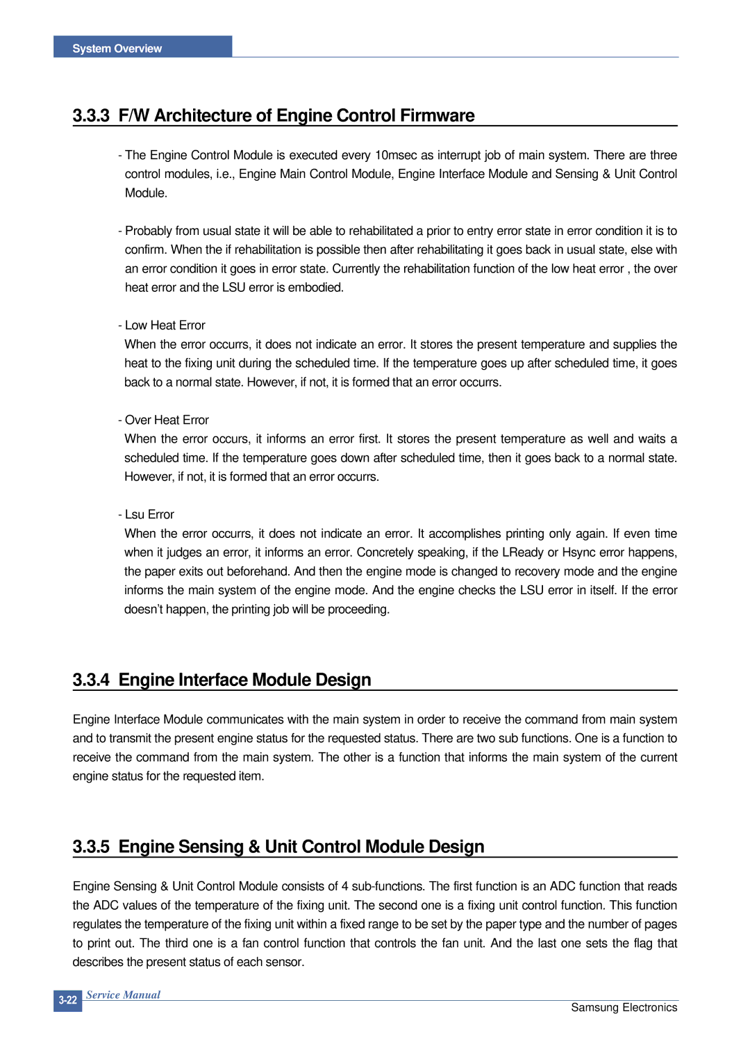 Samsung ML-2015/XEV manual 3 F/W Architecture of Engine Control Firmware, Engine Interface Module Design 