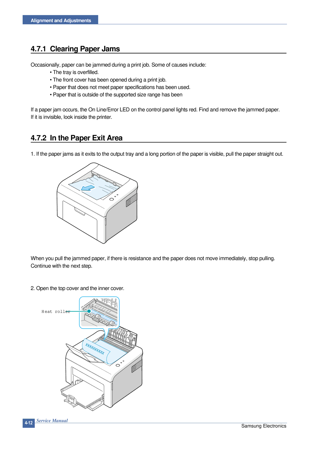 Samsung ML-2015/XEV manual Clearing Paper Jams, Paper Exit Area 