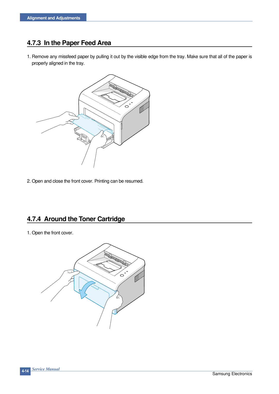 Samsung ML-2015/XEV manual Paper Feed Area, Around the Toner Cartridge 