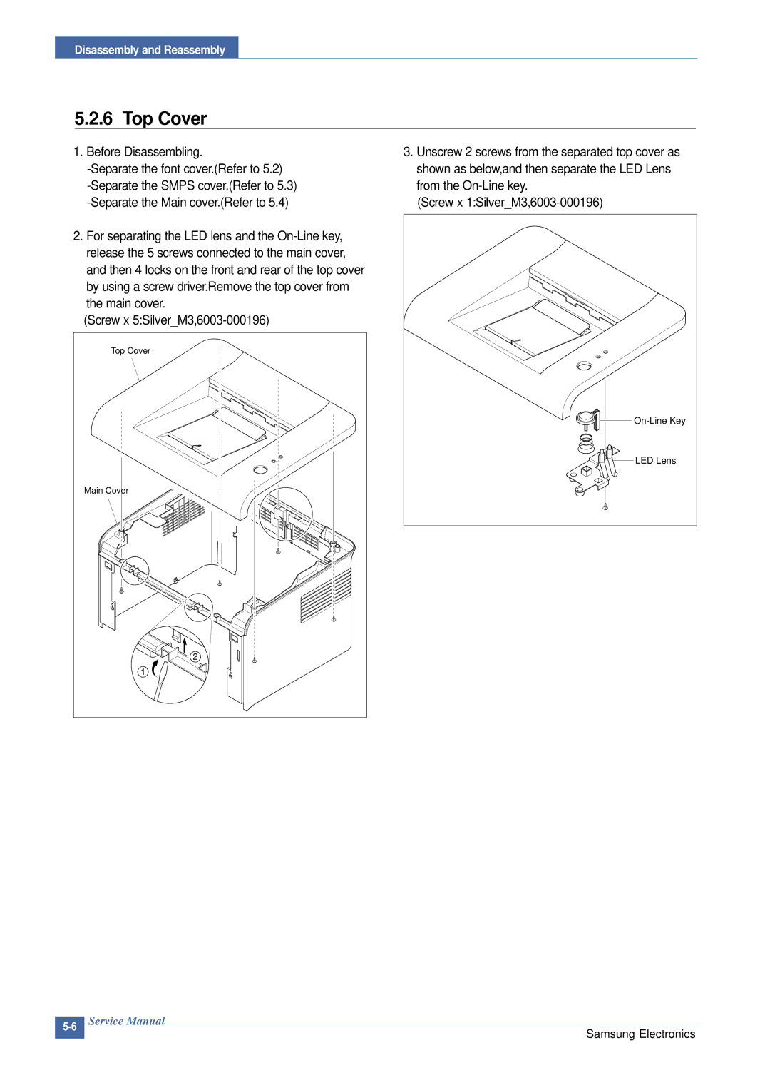 Samsung ML-2015/XEV manual Top Cover 