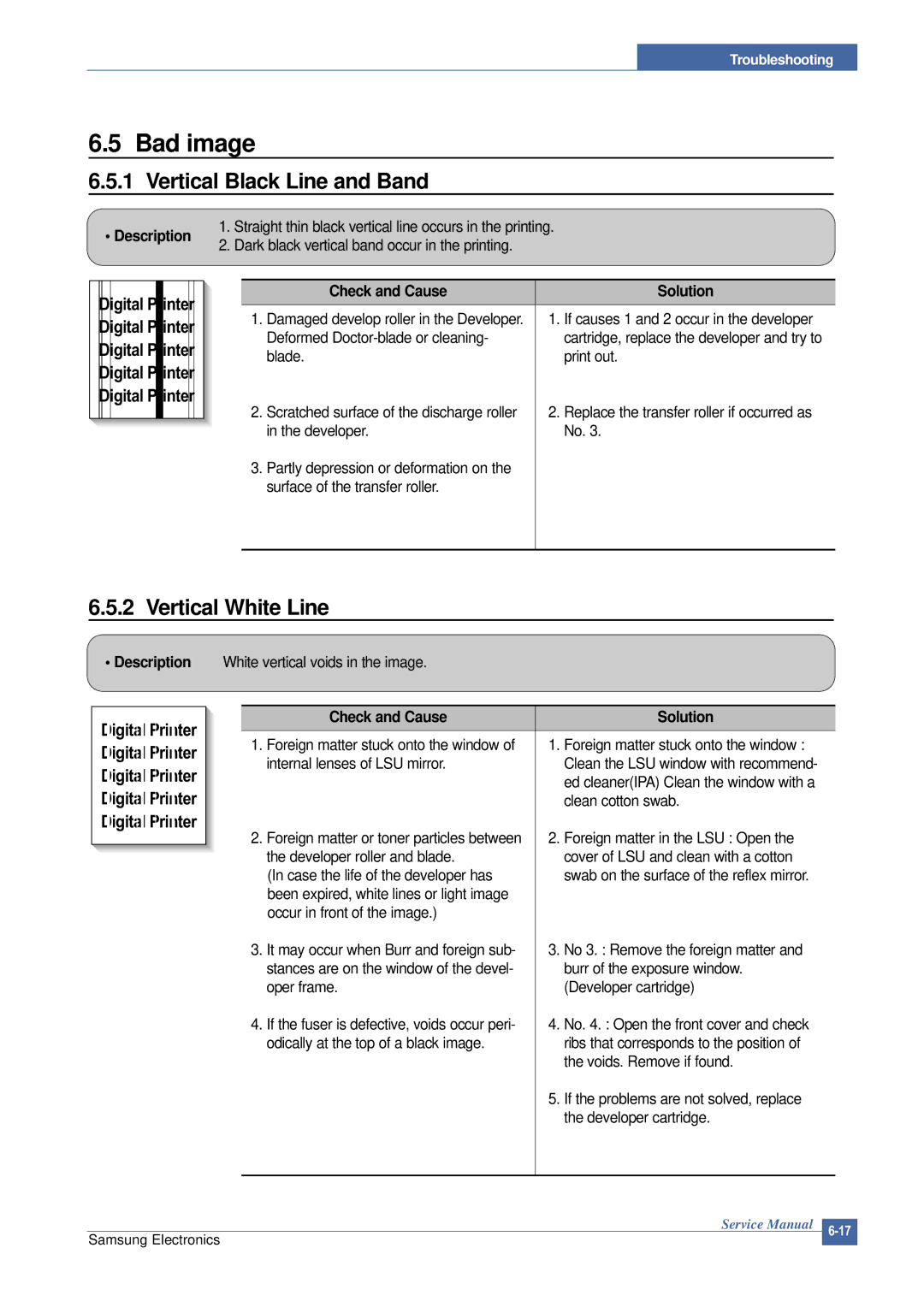 Samsung ML-2015/XEV manual Bad image, Vertical Black Line and Band, Vertical White Line 