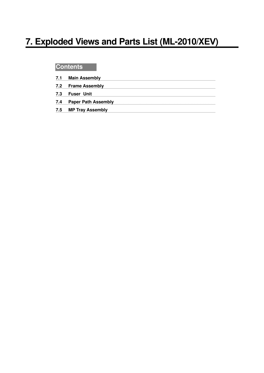 Samsung ML-2015/XEV manual Exploded Views and Parts List ML-2010/XEV 