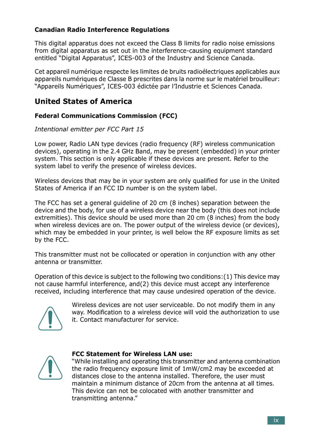 Samsung ML-2150 manual Canadian Radio Interference Regulations, Federal Communications Commission FCC 