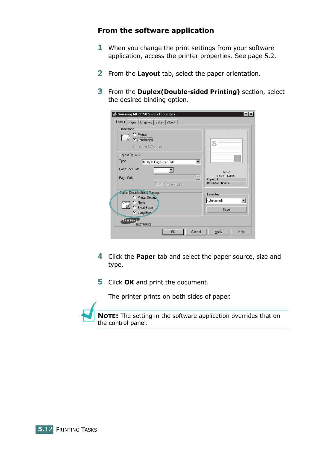 Samsung ML-2150 manual From the Layout tab, select the paper orientation 