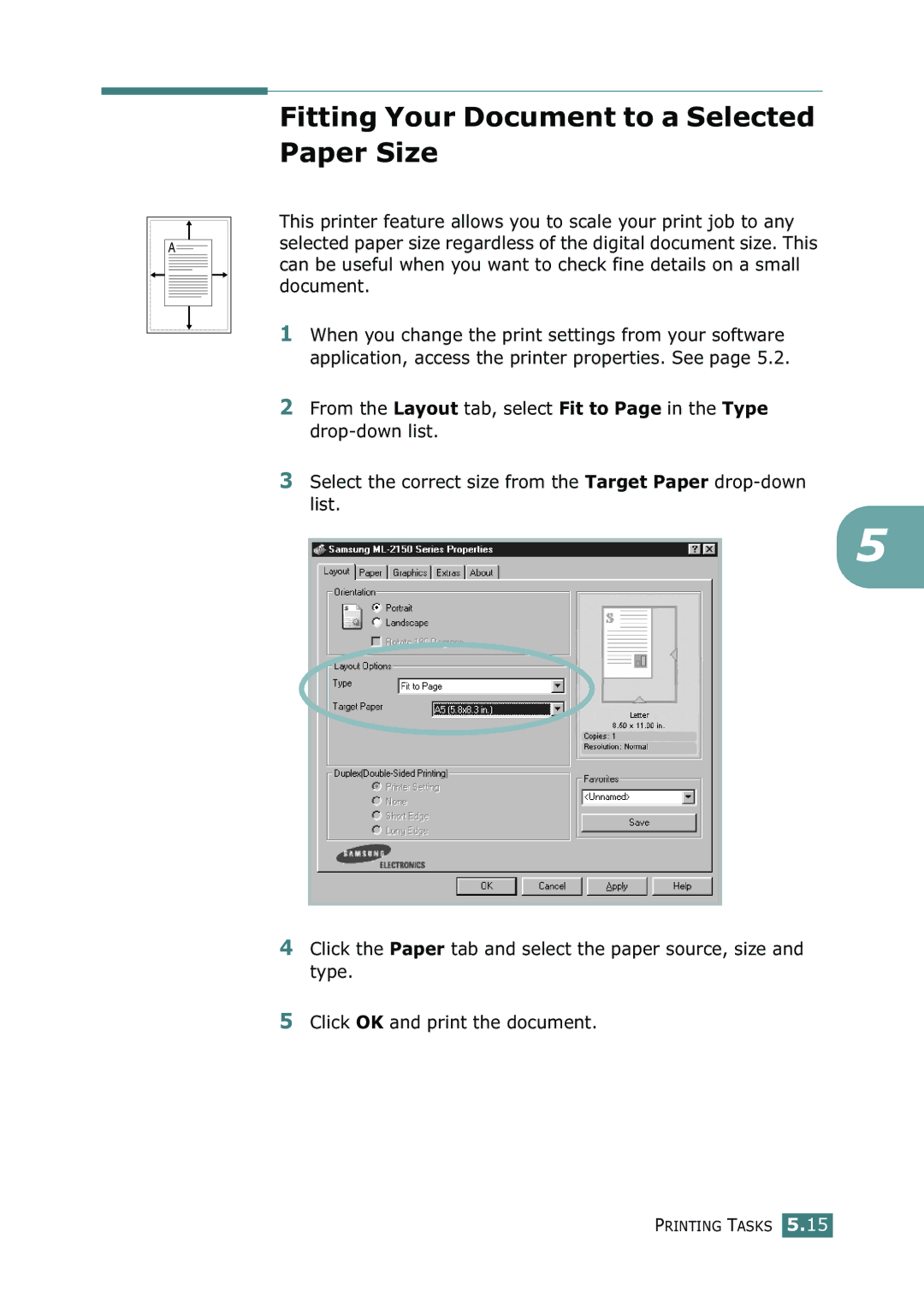 Samsung ML-2150 manual Fitting Your Document to a Selected Paper Size 