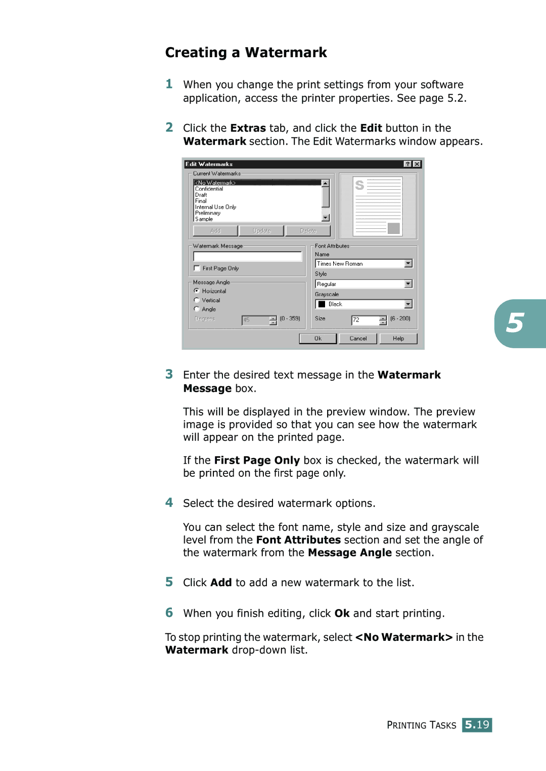 Samsung ML-2150 manual Creating a Watermark 