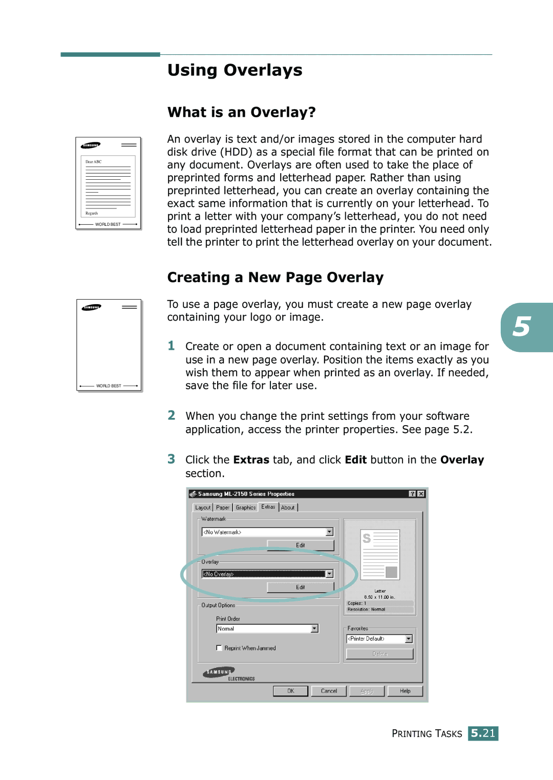 Samsung ML-2150 manual Using Overlays, What is an Overlay?, Creating a New Page Overlay 