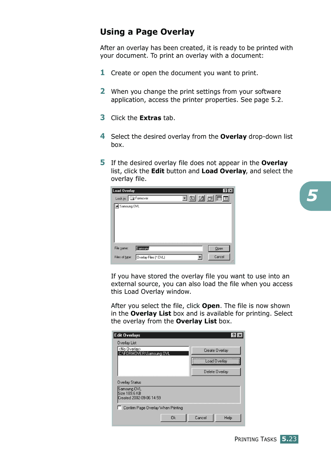 Samsung ML-2150 manual Using a Page Overlay 