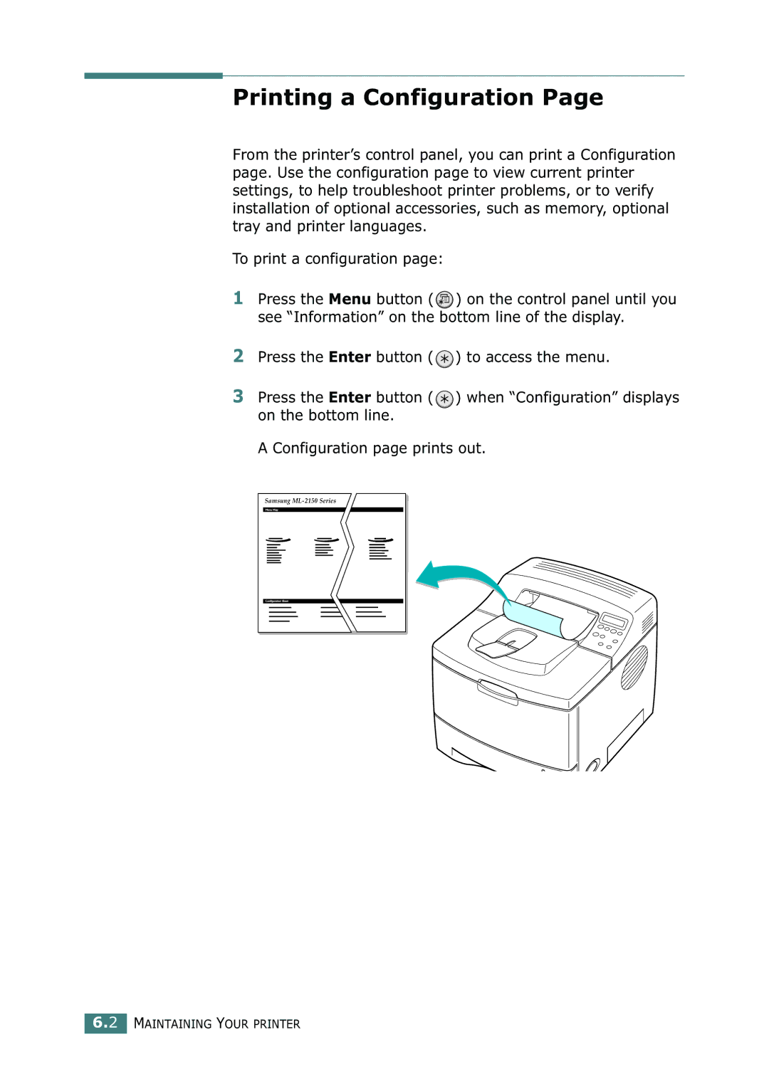 Samsung ML-2150 manual Printing a Configuration 