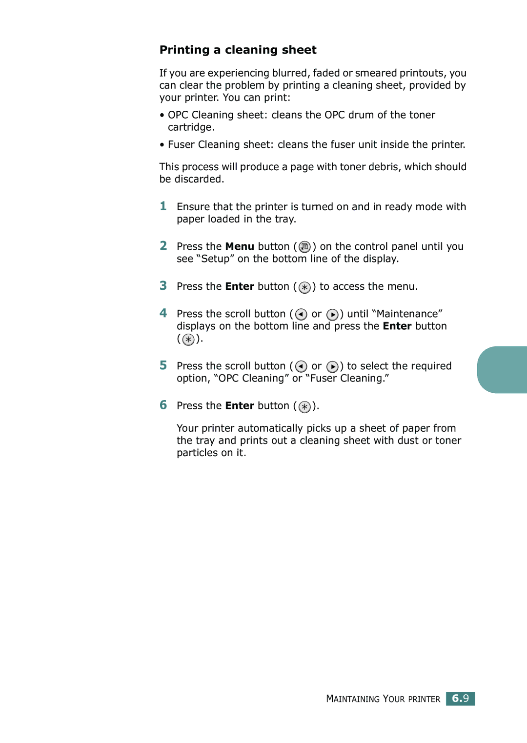 Samsung ML-2150 manual Printing a cleaning sheet 