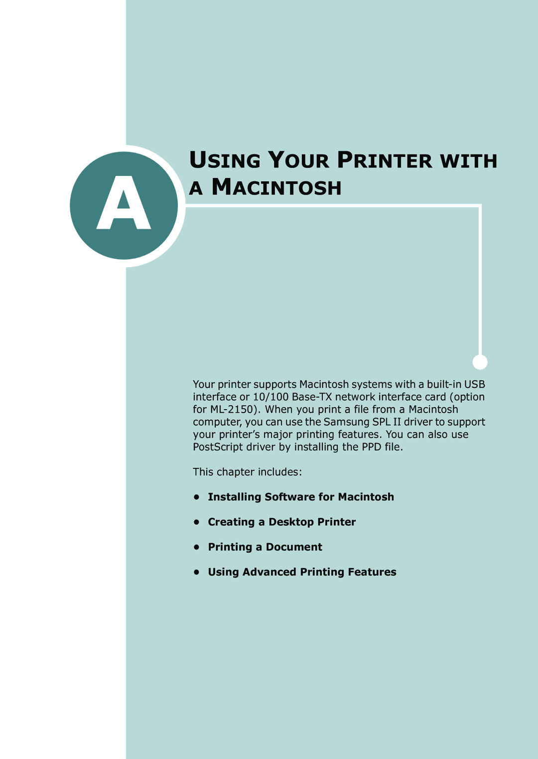 Samsung ML-2150 manual Using Your Printer with Macintosh 