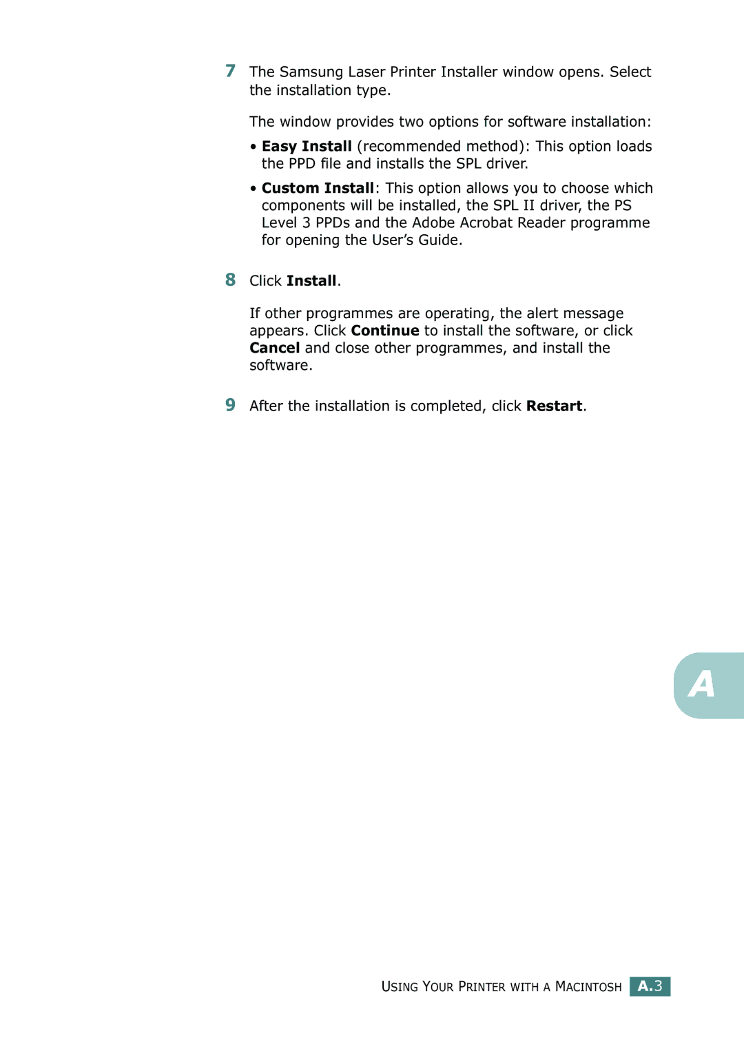 Samsung ML-2150 manual Using Your Printer with a Macintosh A.3 