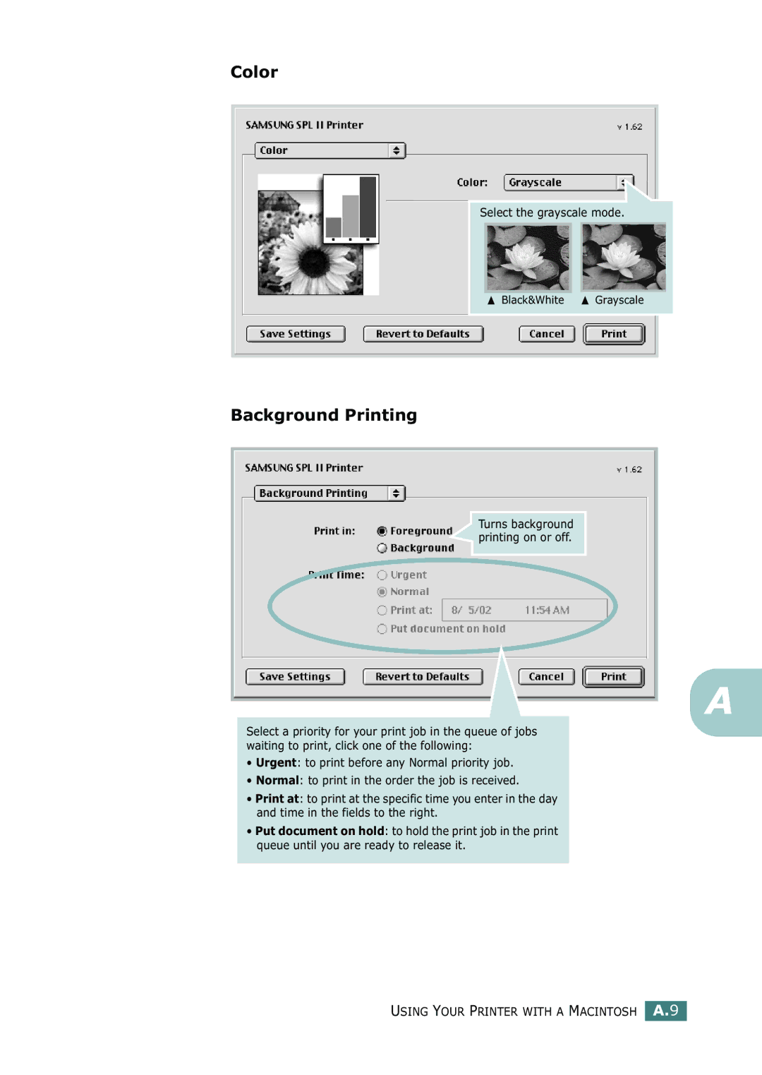 Samsung ML-2150 manual Color, Background Printing 