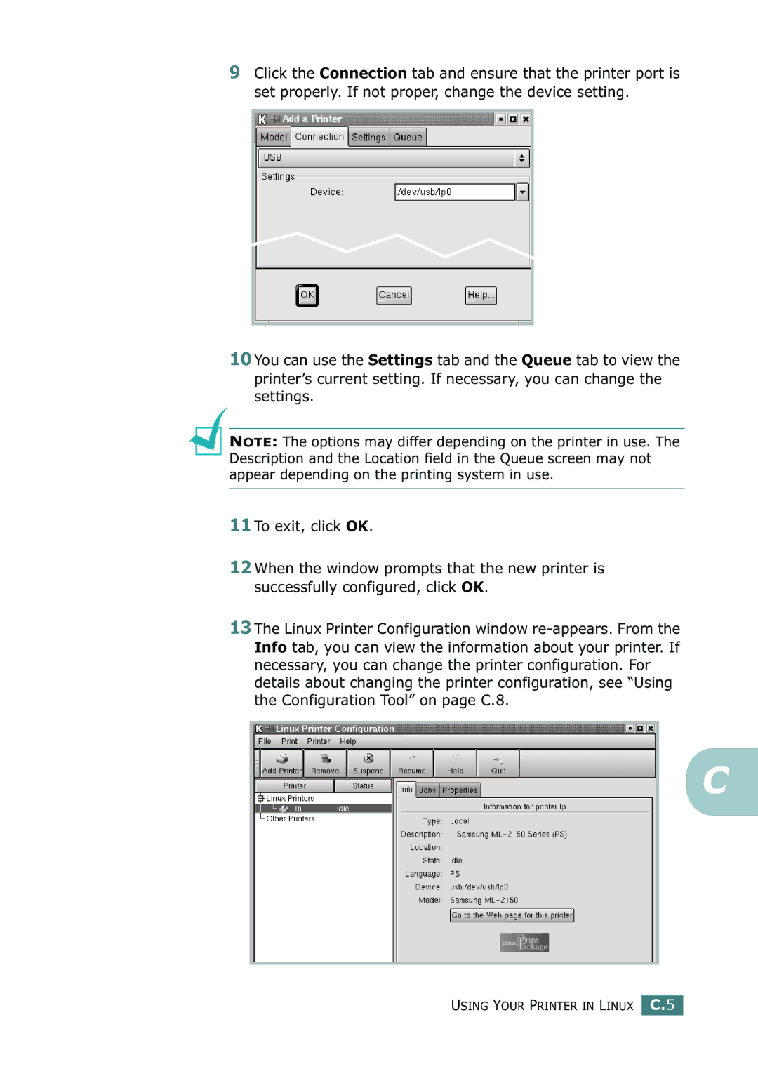 Samsung ML-2150 manual Using Your Printer in Linux C.5 