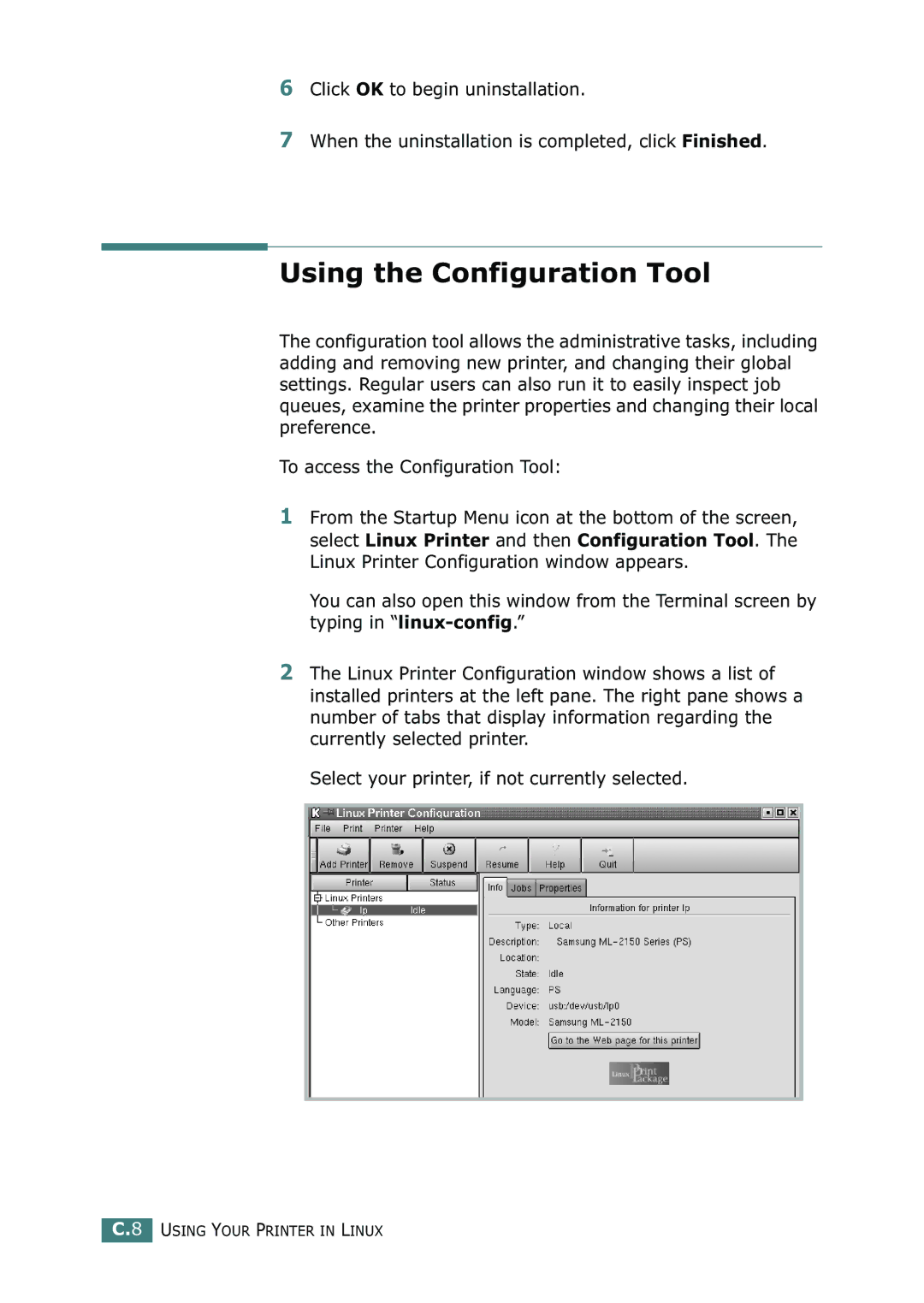 Samsung ML-2150 manual Using the Configuration Tool 