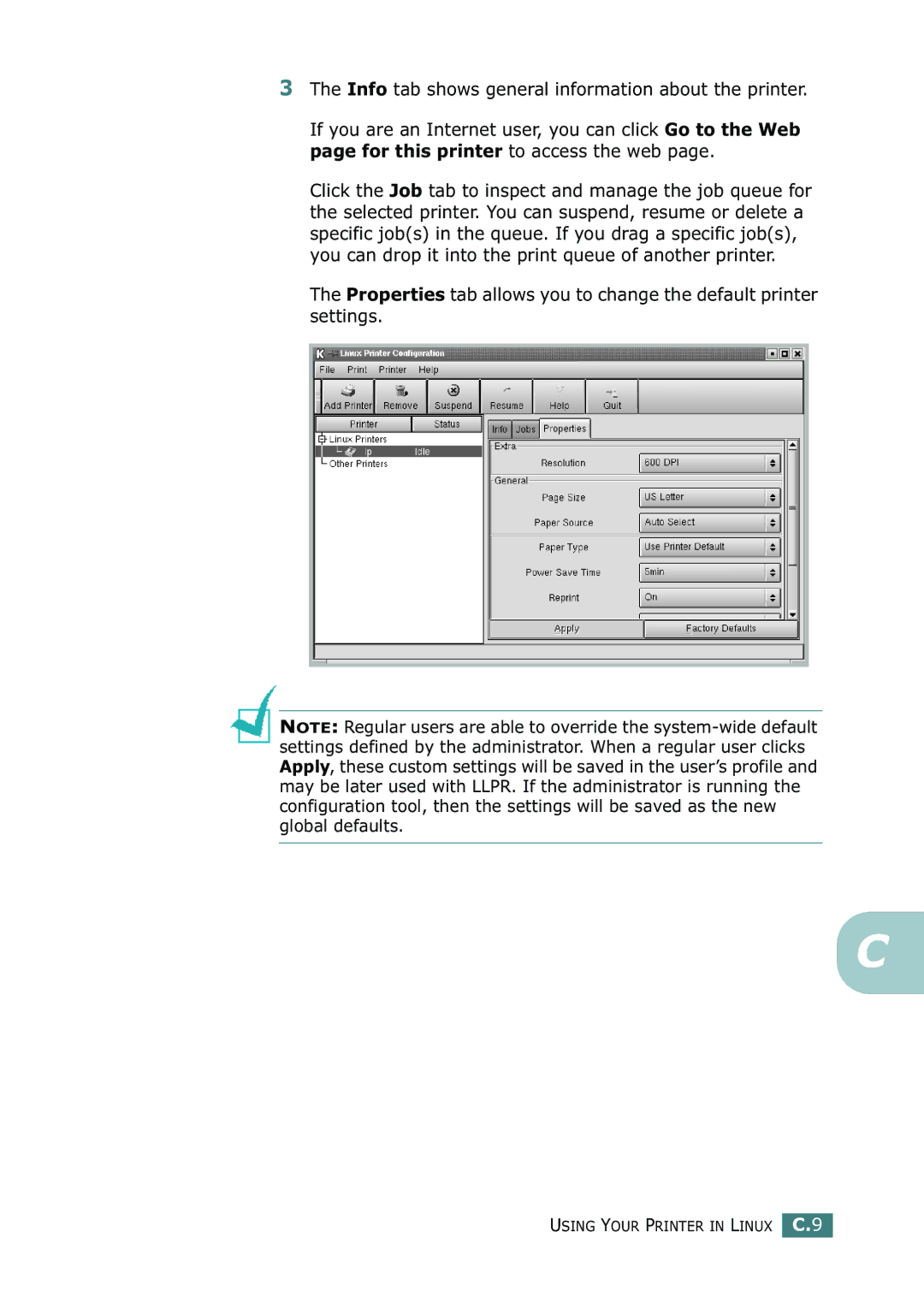 Samsung ML-2150 manual Using Your Printer in Linux C.9 