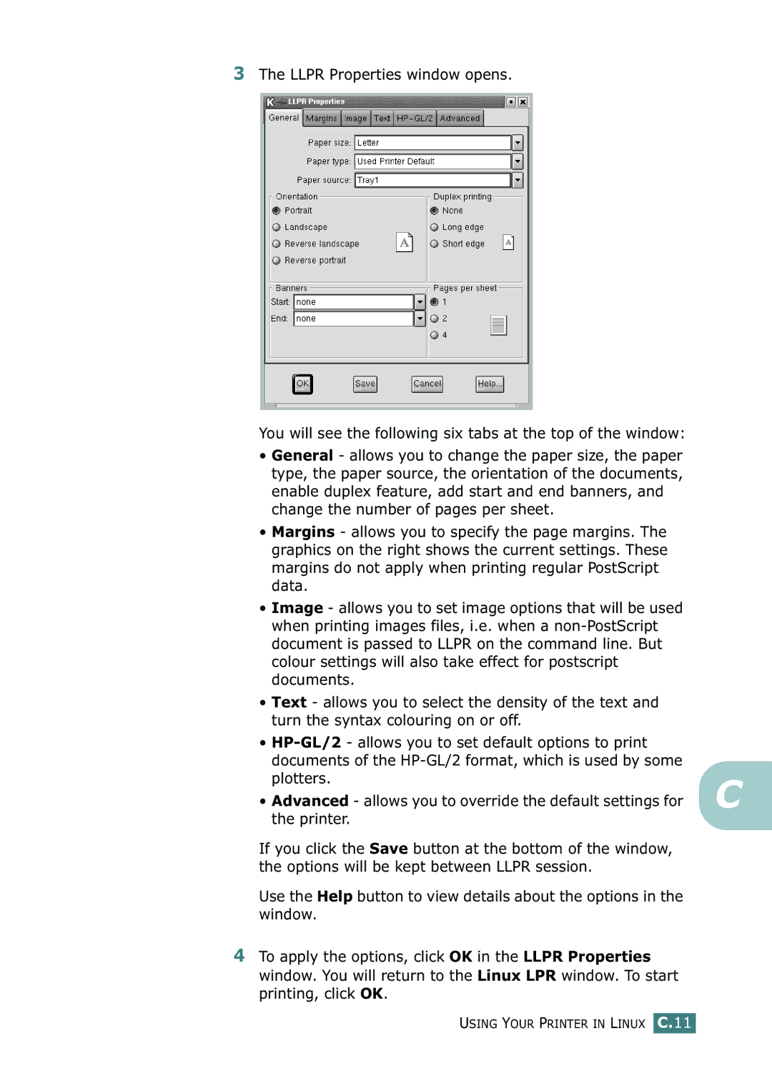 Samsung ML-2150 manual Using Your Printer in Linux C.11 