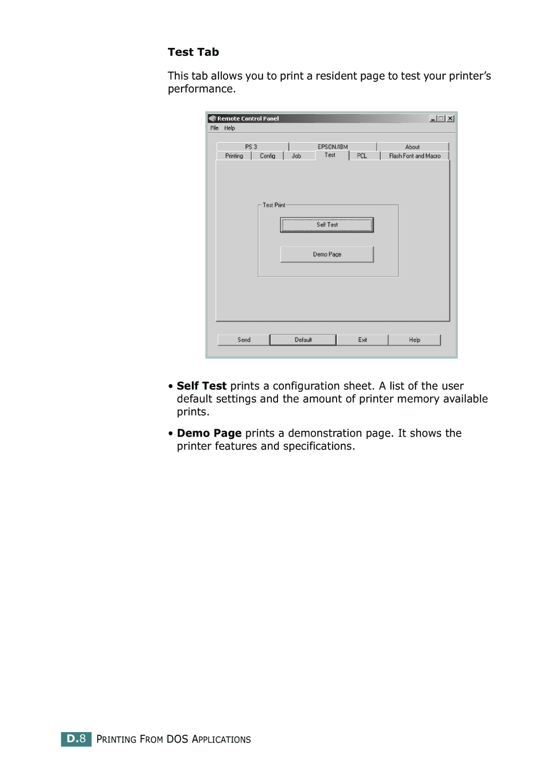 Samsung ML-2150 manual Test Tab 