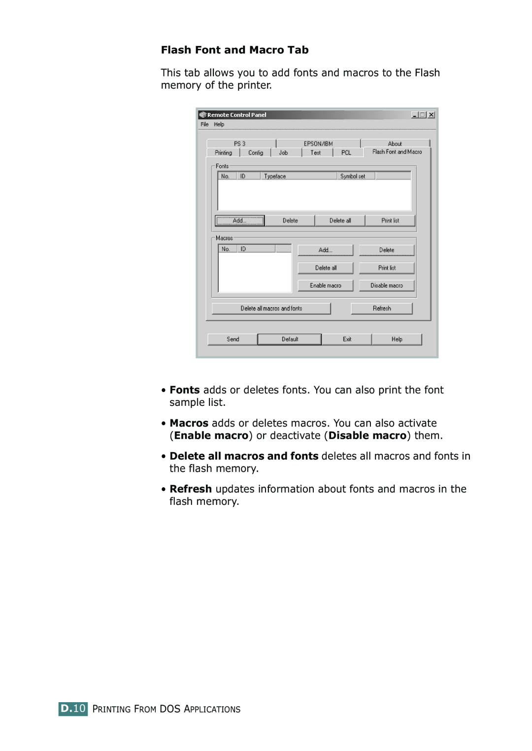 Samsung ML-2150 manual Flash Font and Macro Tab 