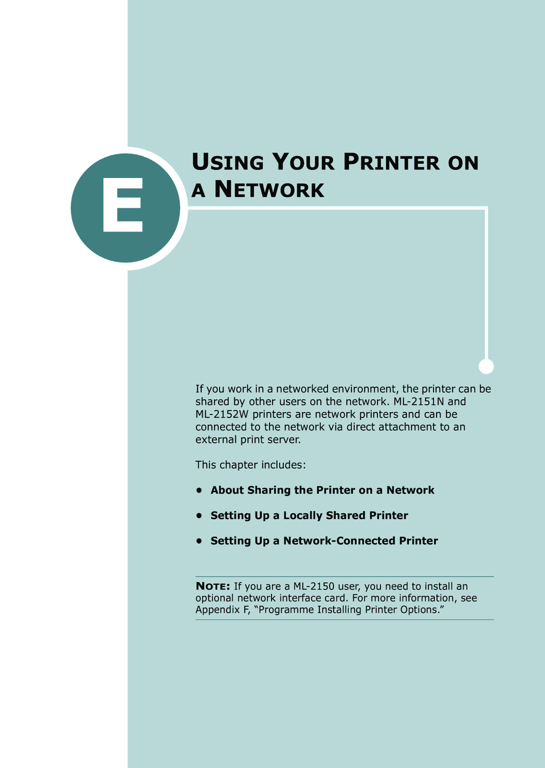 Samsung ML-2150 manual Using Your Printer on Network 