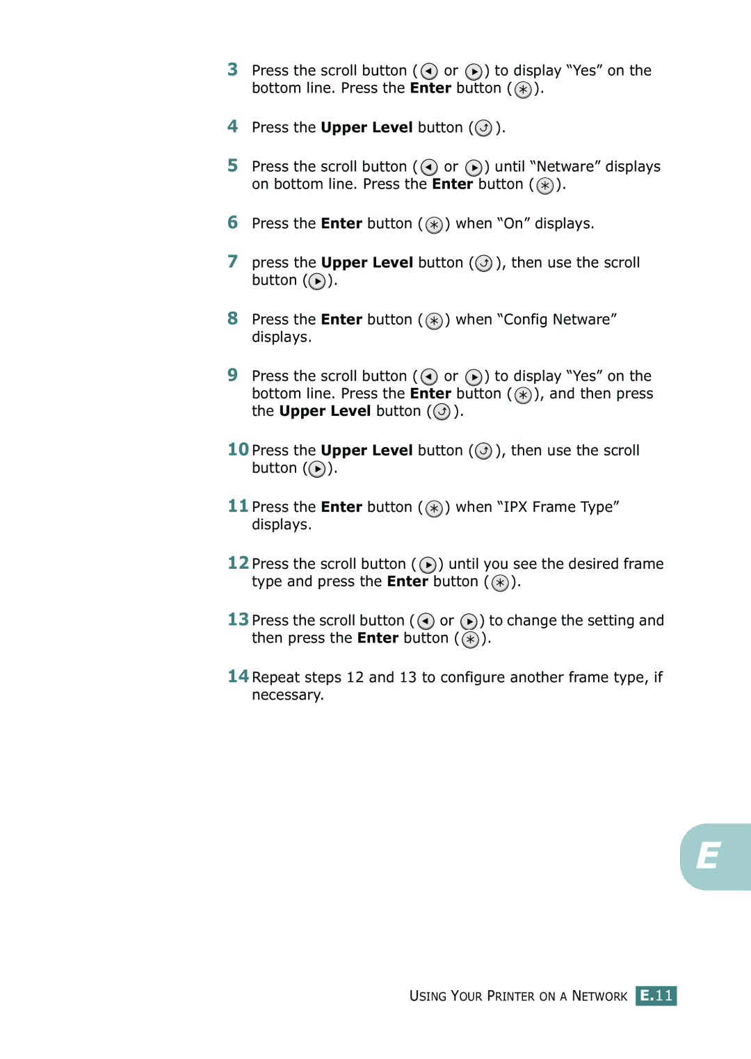 Samsung ML-2150 manual Using Your Printer on a Network E.11 