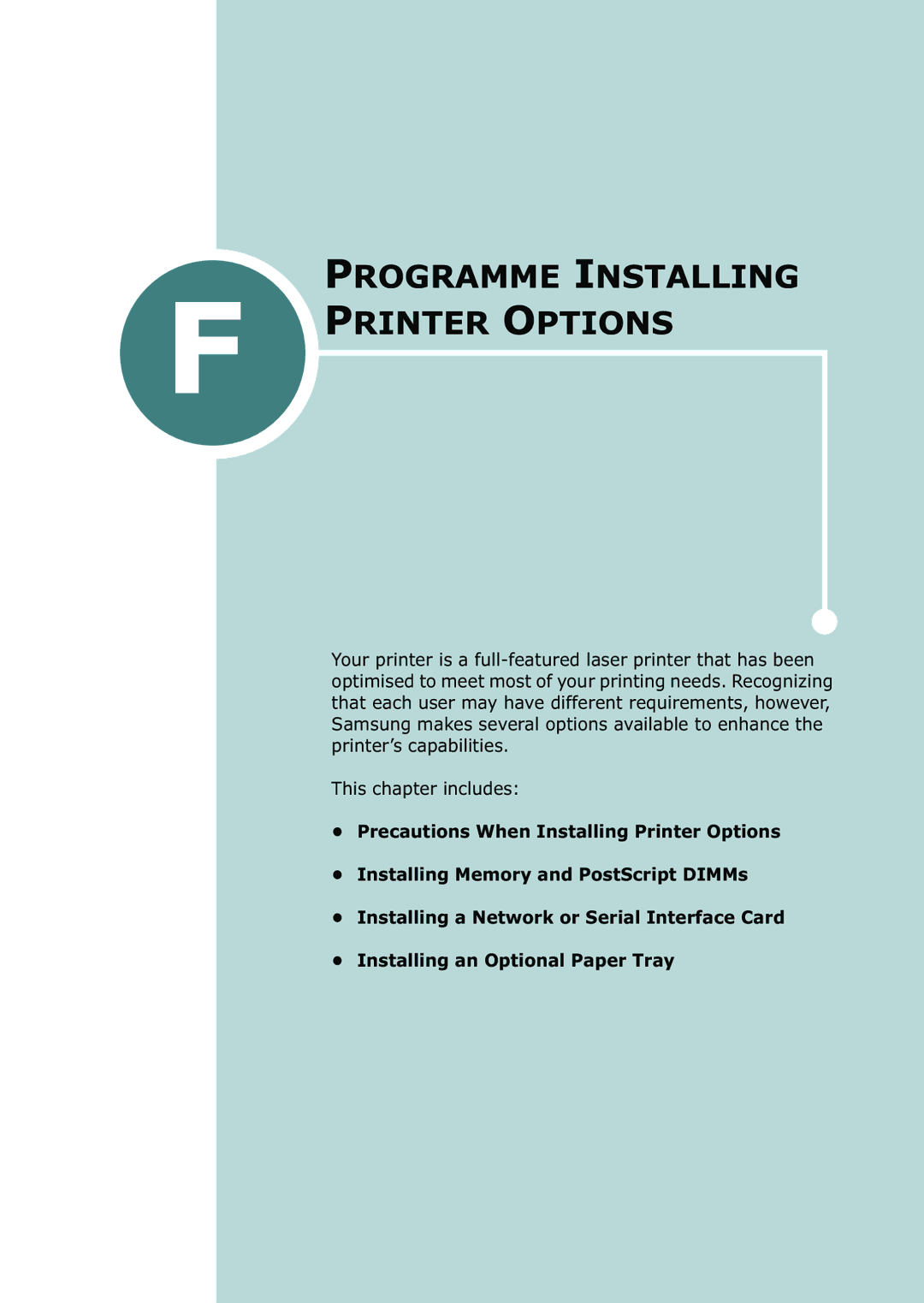 Samsung ML-2150 manual Programme Installing Printer Options 