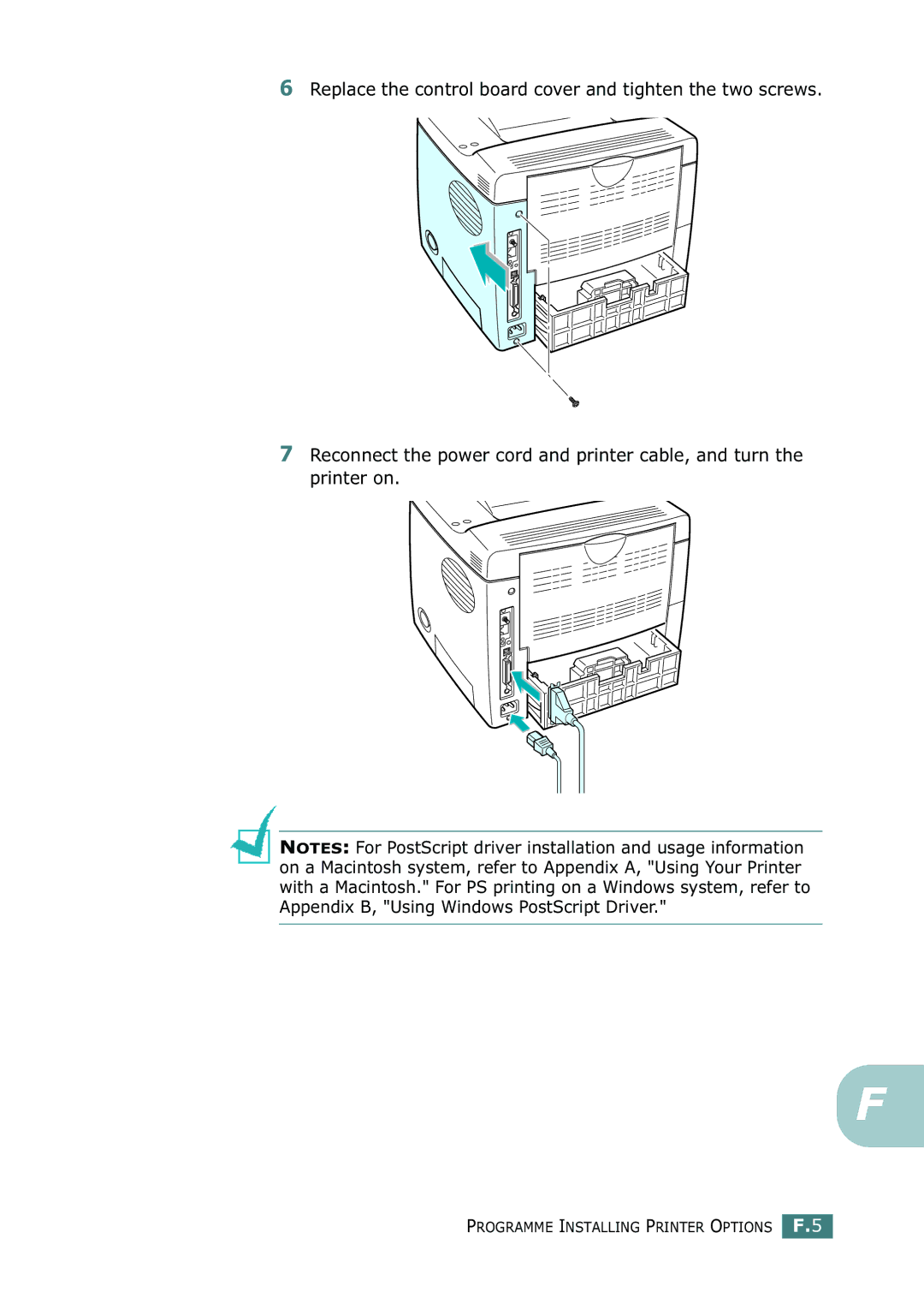 Samsung ML-2150 manual Programme Installing Printer Options F.5 