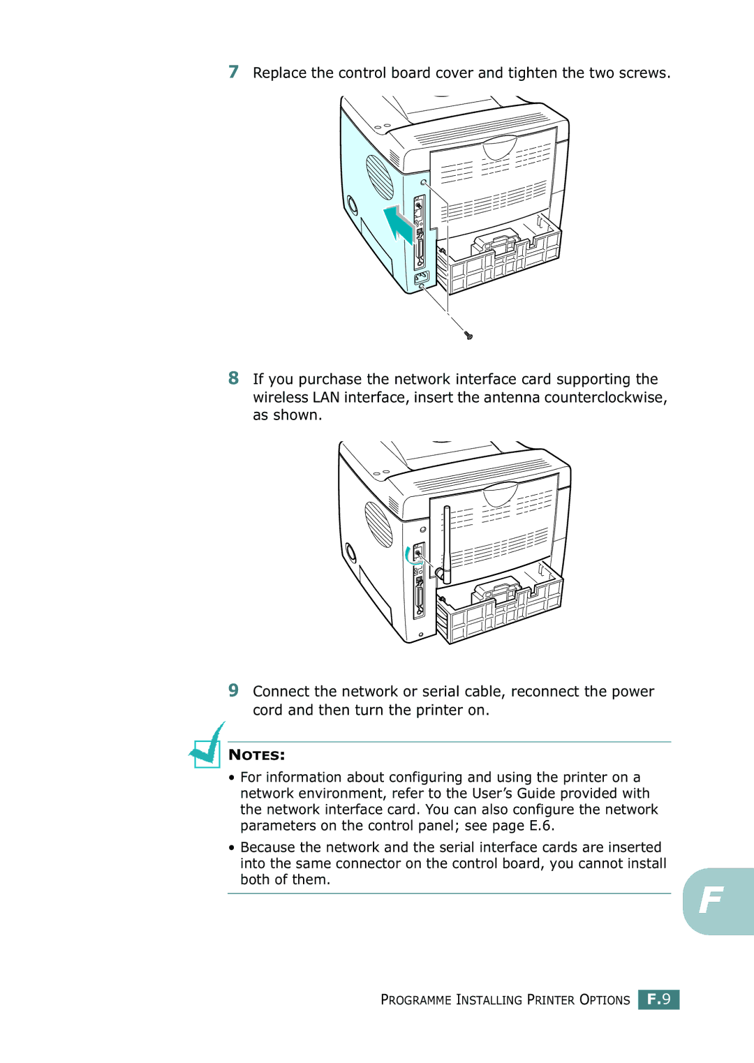 Samsung ML-2150 manual Programme Installing Printer Options F.9 