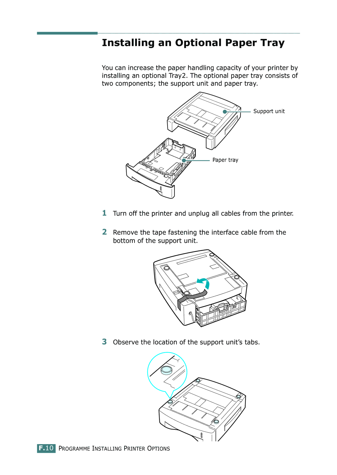 Samsung ML-2150 manual Installing an Optional Paper Tray 