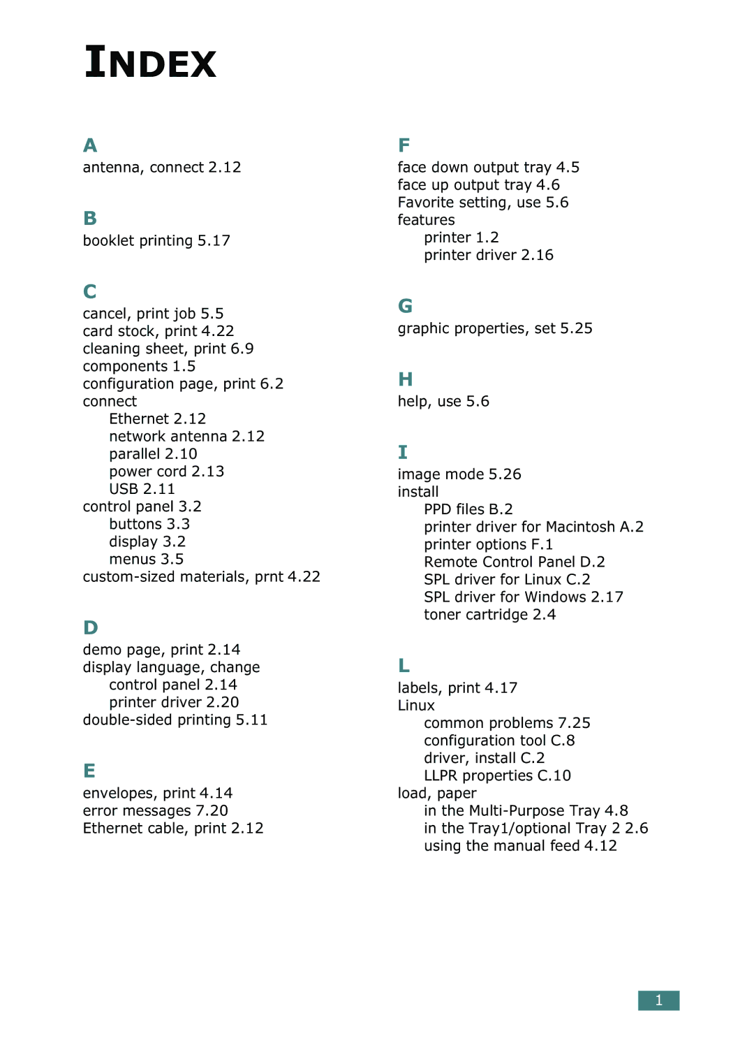 Samsung ML-2150 manual Index 