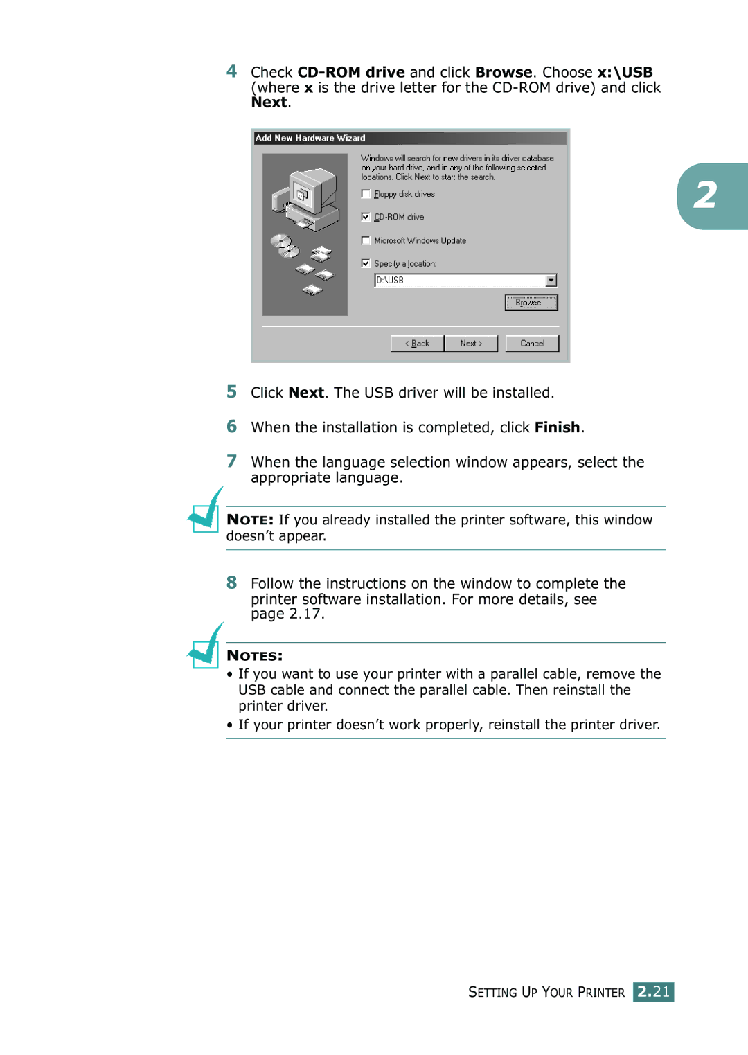 Samsung ML-2150 manual Setting UP Your Printer 