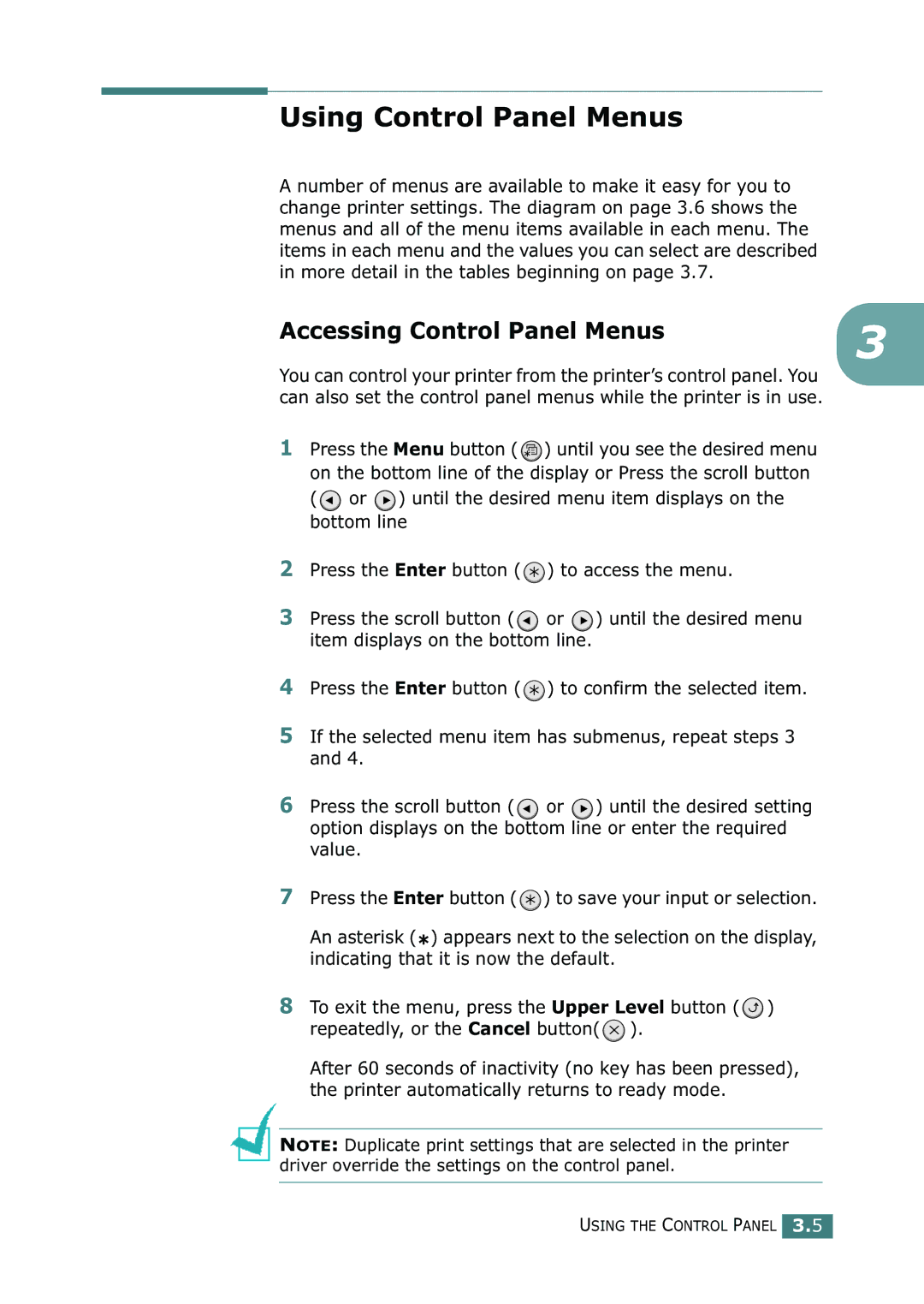 Samsung ML-2150 manual Using Control Panel Menus, Accessing Control Panel Menus 