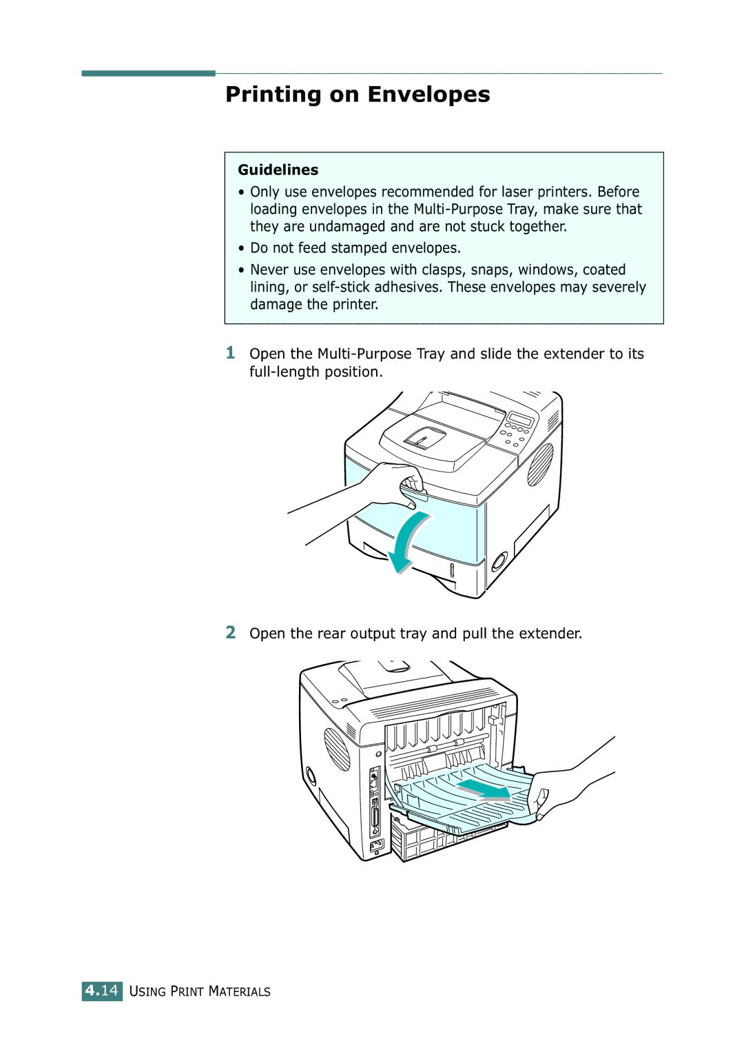 Samsung ML-2150 manual Printing on Envelopes, Guidelines 