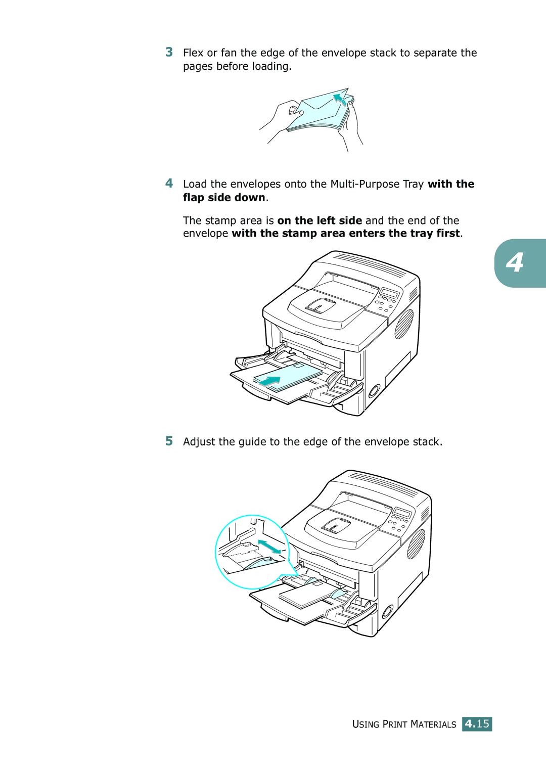 Samsung ML-2150 manual Adjust the guide to the edge of the envelope stack 