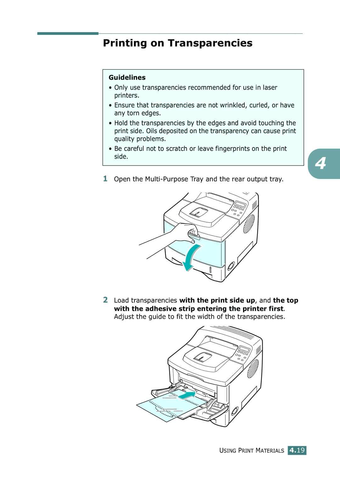 Samsung ML-2150 manual Printing on Transparencies 