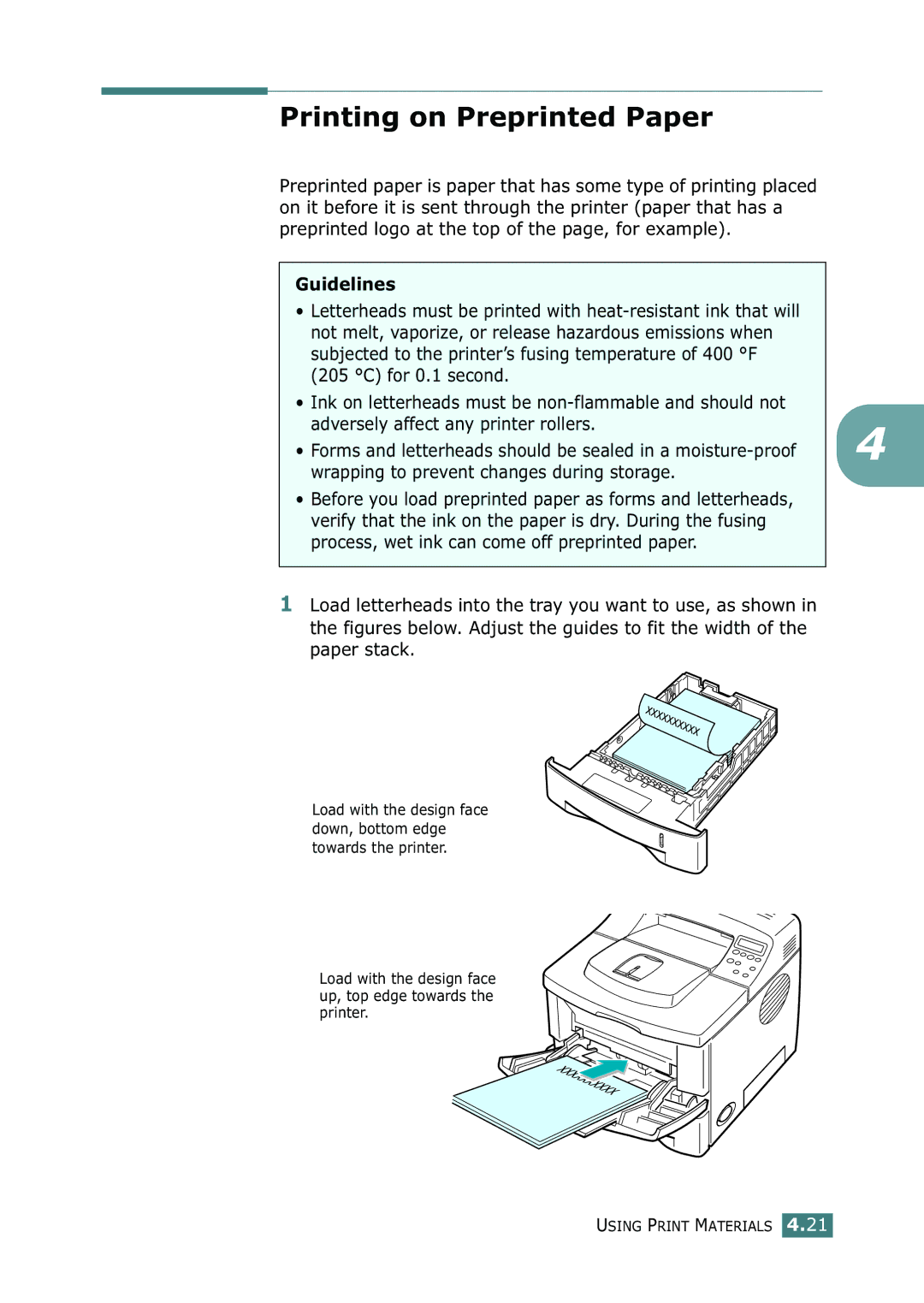 Samsung ML-2150 manual Printing on Preprinted Paper 