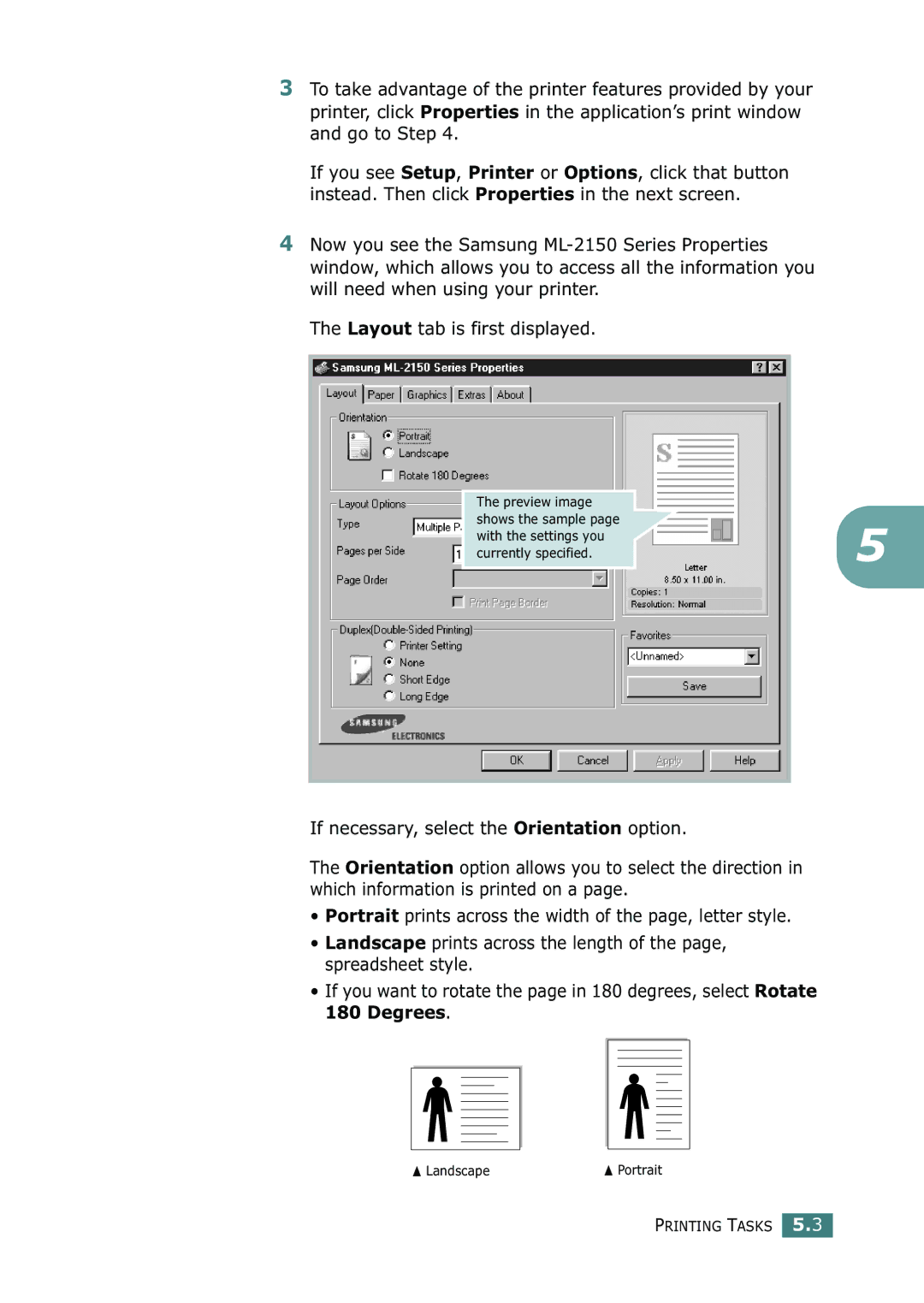 Samsung ML-2150 manual LandscapePortrait 