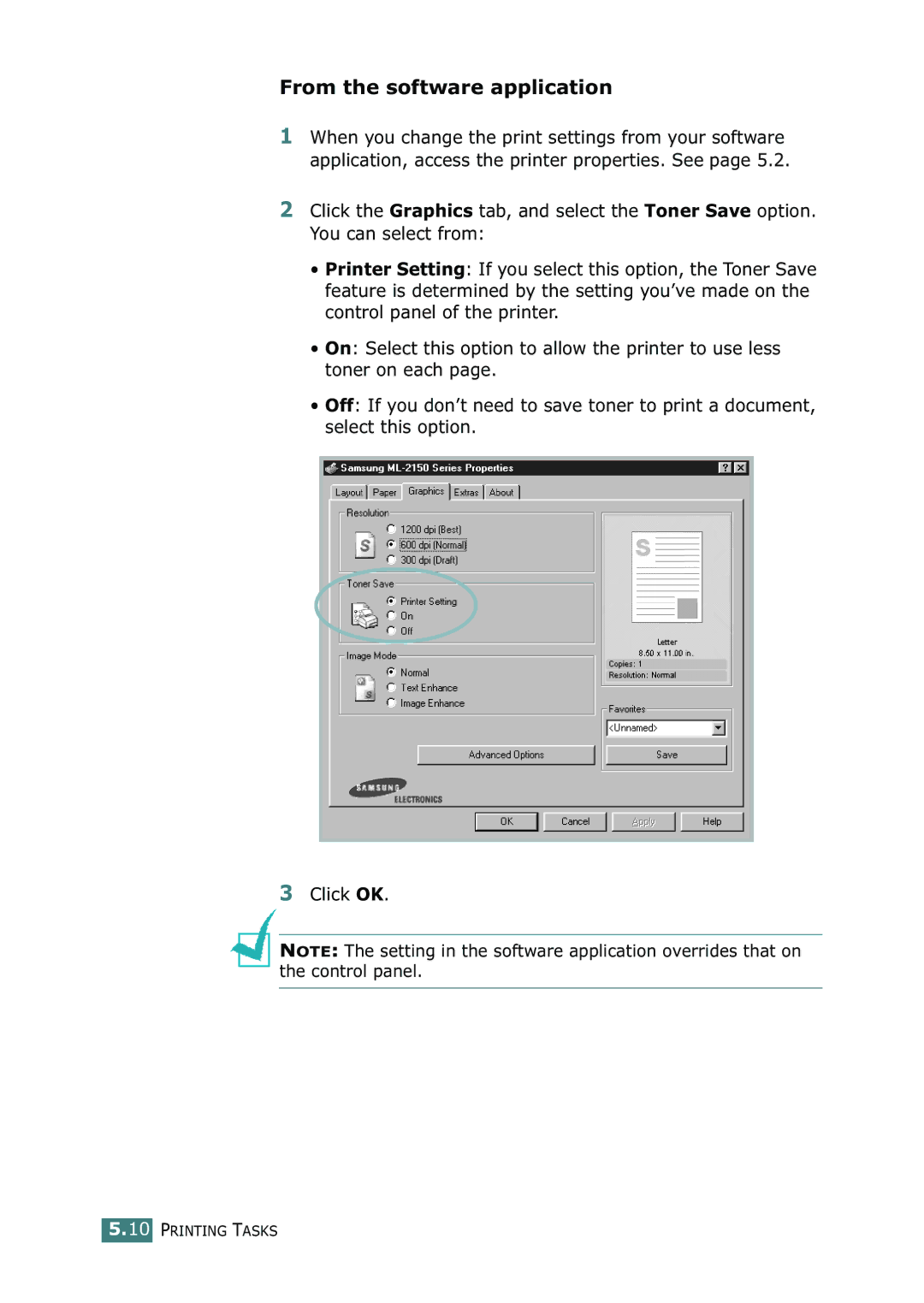 Samsung ML-2150 manual From the software application 