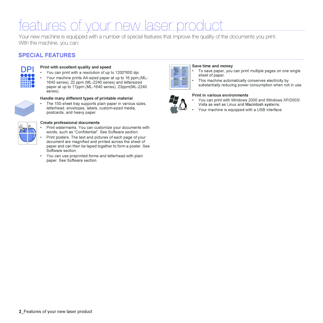 Samsung ML-2240 manual Features of your new laser product, Special Features 